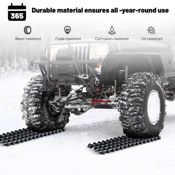 COSTWAY 2 Pack Tire Traction Mats, Folding Non-Slip TPR Recovery Track for Sand/Mud/Snow Off-road, Tire Ladder Pad Emergency Devices for Cars, Trucks, Van (100 x 21 x 3cm)
