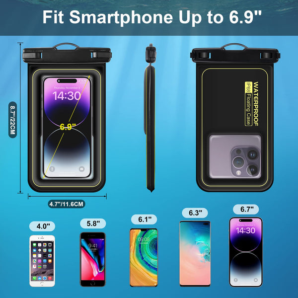 Floating Waterproof Phone Pouch, IPX8 Universal Waterproof Phone Case for Swimming Dry Bag Underwater for iPhone 16 Pro Max 15 Pro 14 Samsung S25 S24 S23 Ultra Huawei Xiaomi etc, Up to 6.9"