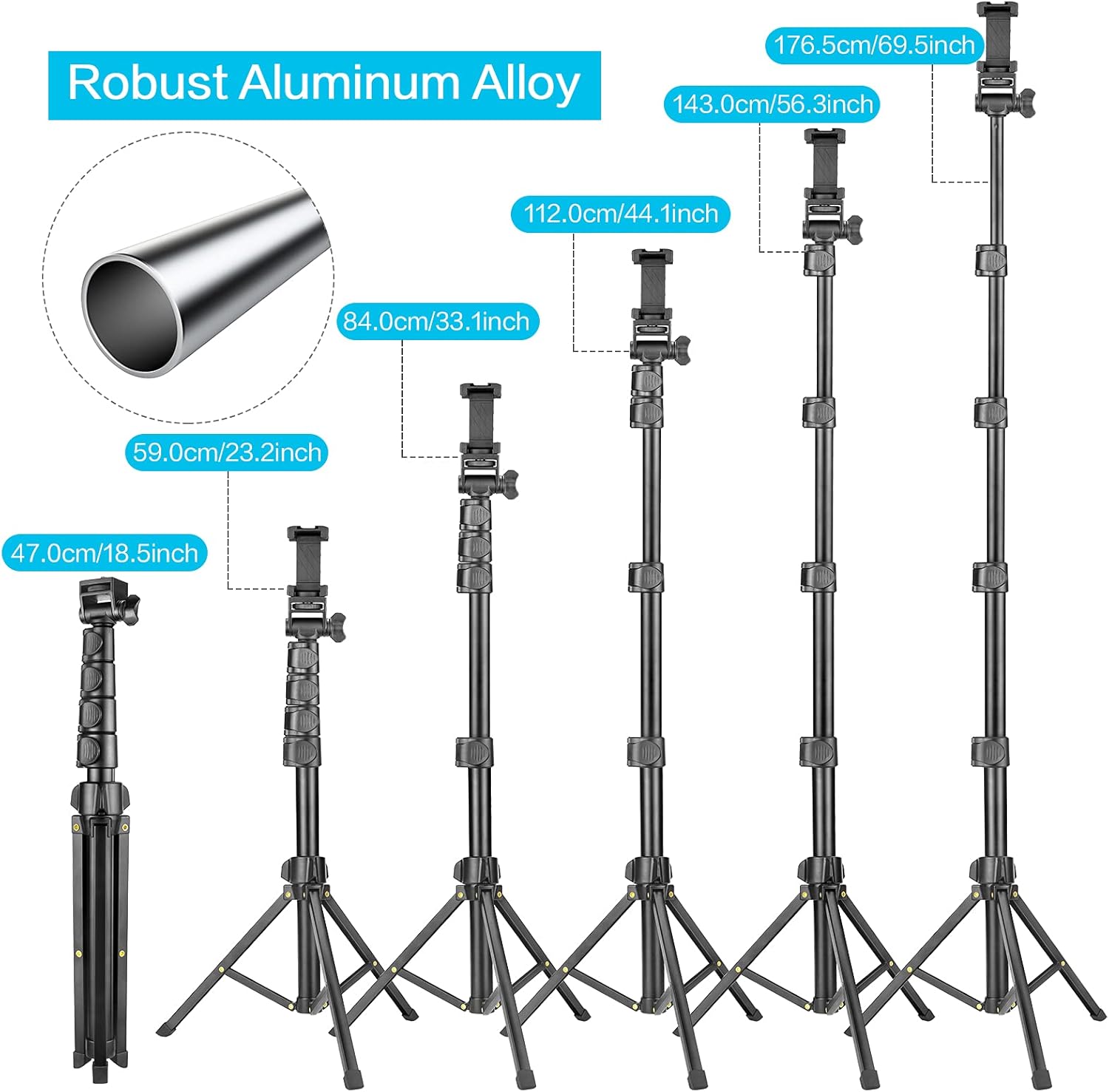 YOTOCversion 1.7 Meter/67 inch Phone Tripod Stand & Bluetooth Selfie Stick Tripod, Cellphone Tripod with Bluetooth Remote, Compatible with iPhone 16/15/14/13/12/12 pro/11/11pro/8