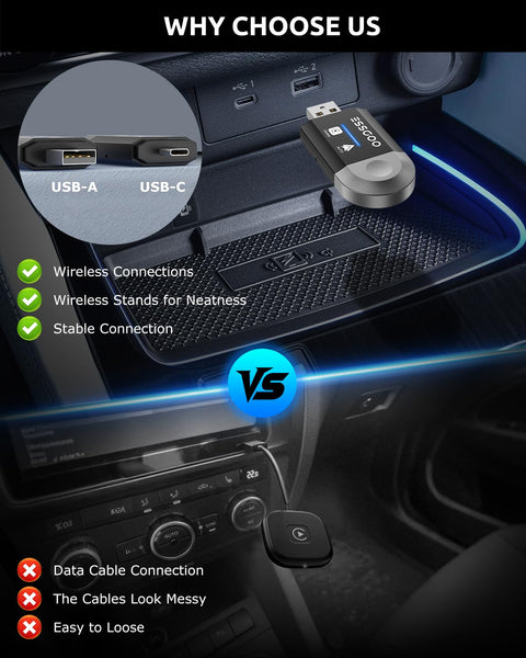 Wireless CarPlay & Android Auto Adapter, Converts Wired to Wireless 2-in-1 Dongle with USB/Type-C Plug, Compatible with iOS 10+ and Android 11+