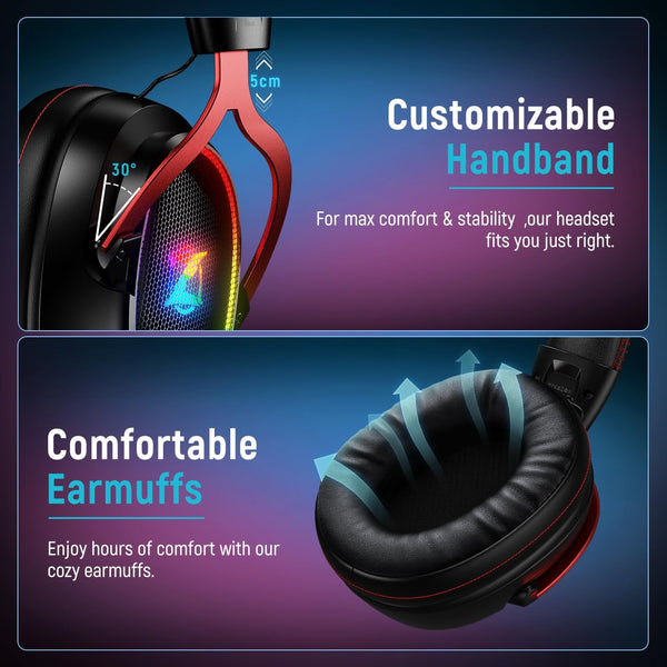 Ozeino Wireless Gaming Headset, 2.4 GHz Lossless Connection, 7.1 Surround Sound, Bluetooth Gaming Headphones with Detachable ENC Noise Canceling Mic, 45-Hour Battery for Ps5, Ps4, PC, Laptop, Switch