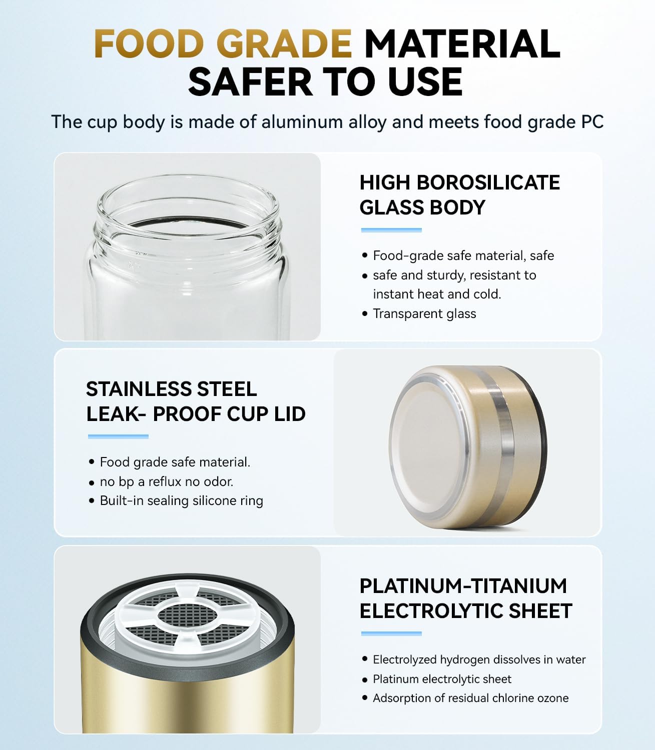 Upgrade 3-in-1 Hydrogen Water Bottle Generator - Industry TOP - 24-Hour Hydrogen Lock | 0 Chlorine & 0 Ozone | 100% Leak-Proof Seal, Hydrogen Water Bottle Generator