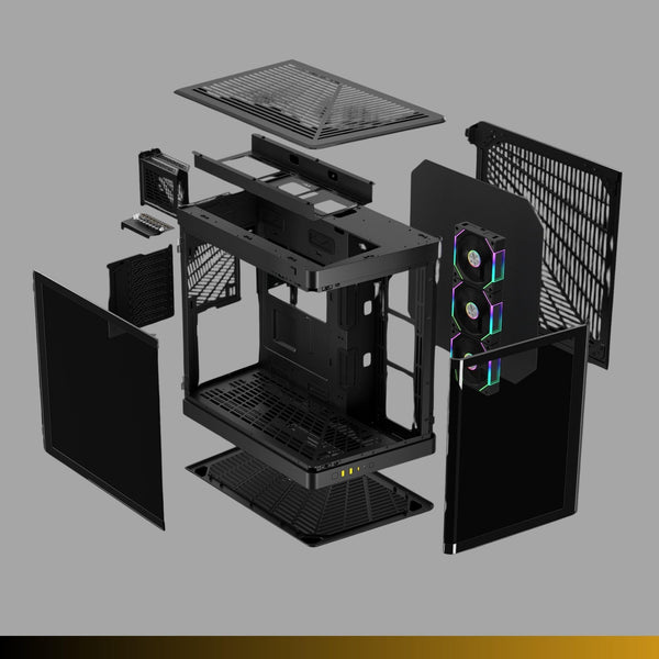 GAMDIAS PC Case, ATX Gaming Mid Tower, No-Hub, Real-time Monitor, Seamless Tempered Glass, Pre-install 3 x 120 mm ARGB PWM Fans, Side Vents Perforated, Black