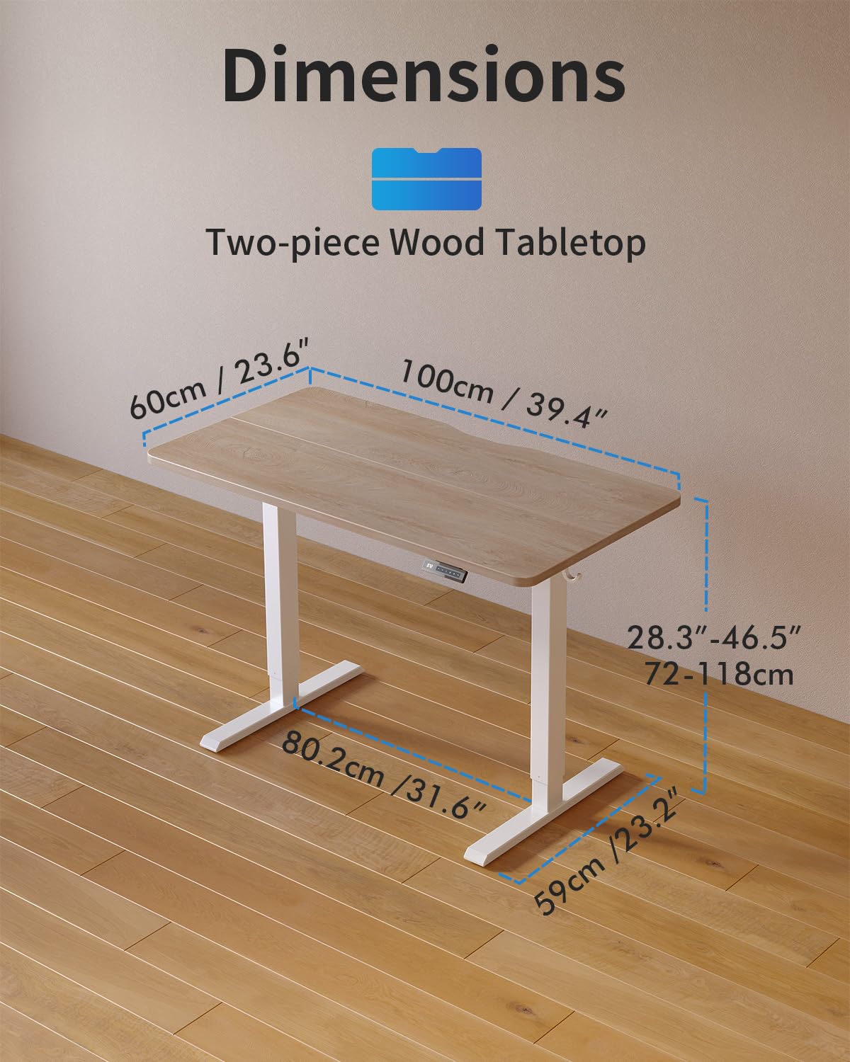 FEZIBO Height Adjustable Electric Standing Desk, 120 * 60 cm Stand up Table, Sit Stand Home Office Desk with Splice Board, White Frame/Maple Top