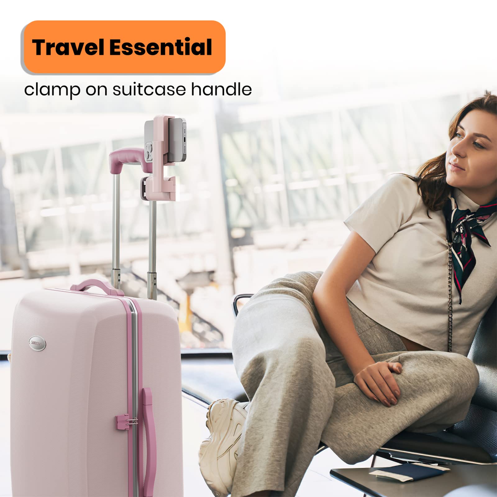 Airplane Phone Holder - Klearlook 4 in 1 Adjustable Phone Stand for Travel,360 Rotation Handsfree Viewing Flight Phone Holder,Foldable Travel Essential,Accessory for Flying/Traveling/Home/Office-Black