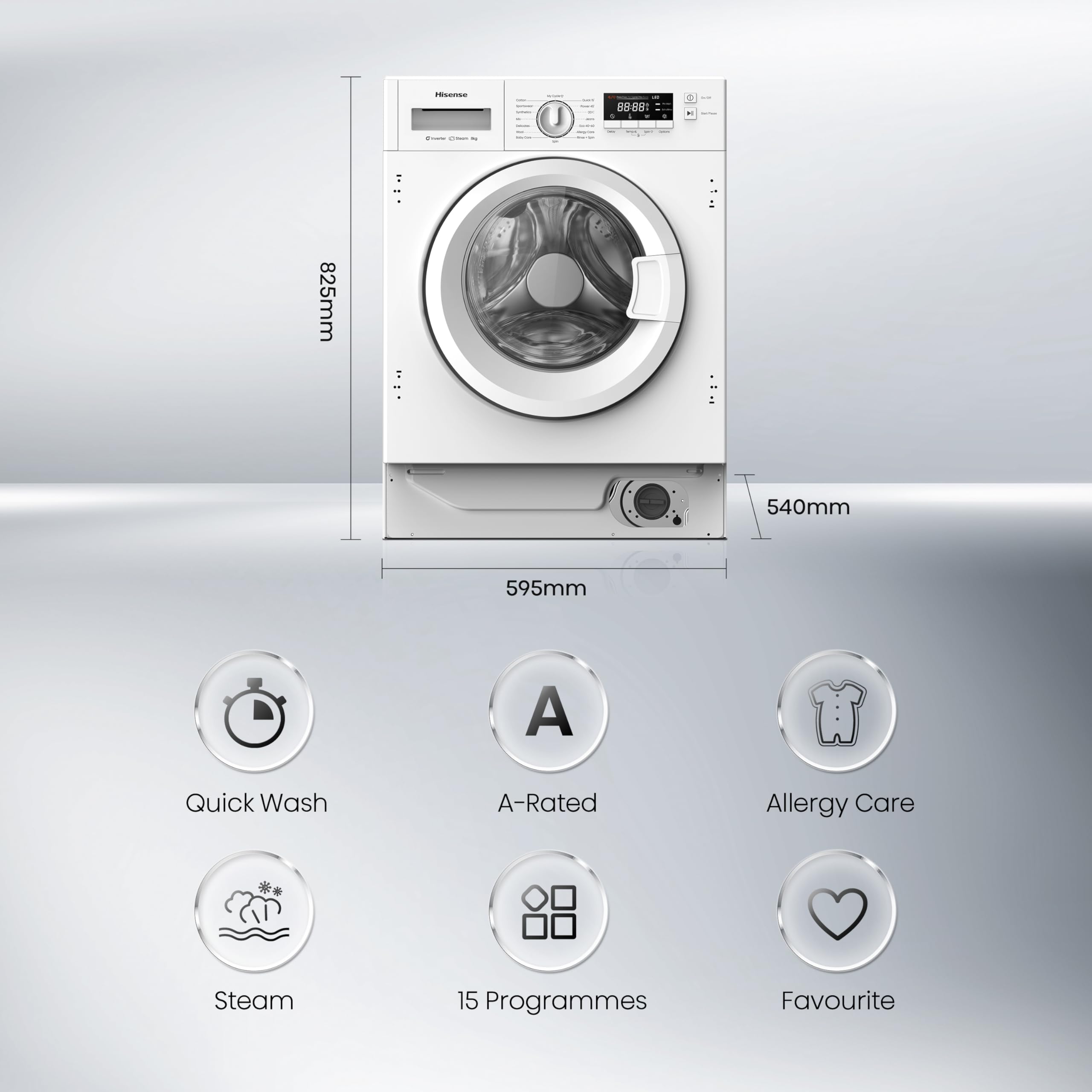 Hisense 3 Series WFQA9014EVJM Freestanding 9 KG Front Load Washing Durable Inverter Machine Steam Wash Quick Wash 15 Washing Programs 1400 RPM White- Energy Rating A