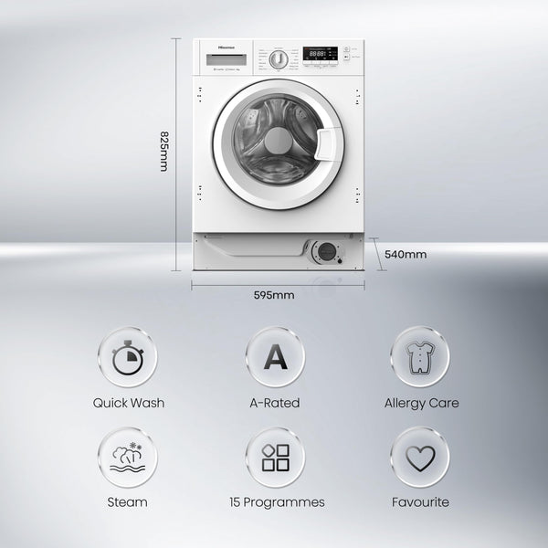 Hisense 3 Series WFQA9014EVJM Freestanding 9 KG Front Load Washing Durable Inverter Machine Steam Wash Quick Wash 15 Washing Programs 1400 RPM White- Energy Rating A