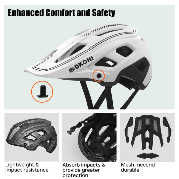 DKONI MTB Mountain Bike Helmet for Youth and Adults, Unisex, Lightweight, Adjustable Fit 54-61cm, Removable Visor and Liners, 17 Large Air Vents
