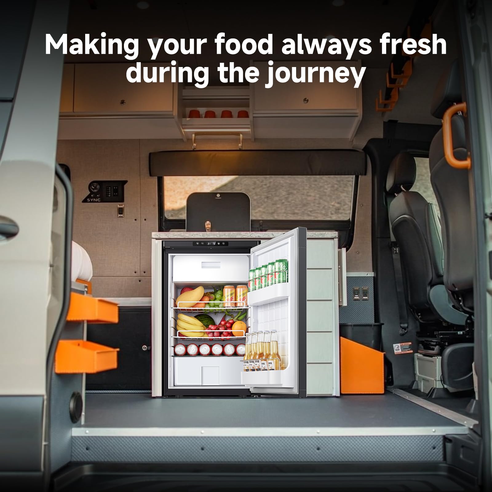 AAOBOSI 83L Campervan Fridge, Camping Refrigerator with APP Control, 12V Fridge Freezer for Campervan, Car, Truck, Boat, Motorhome, Travel