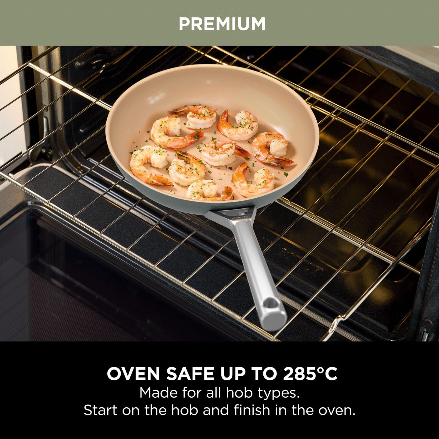 Ninja Extended Life 28cm Ceramic Frying Pan, Non-Stick (No PFAs, PFOAs, Lead or Cadmium), Induction Compatible, Stainless Steel Handle, Oven Safe to 285°C, Grey & Terracotta, CW90028EUUKDB