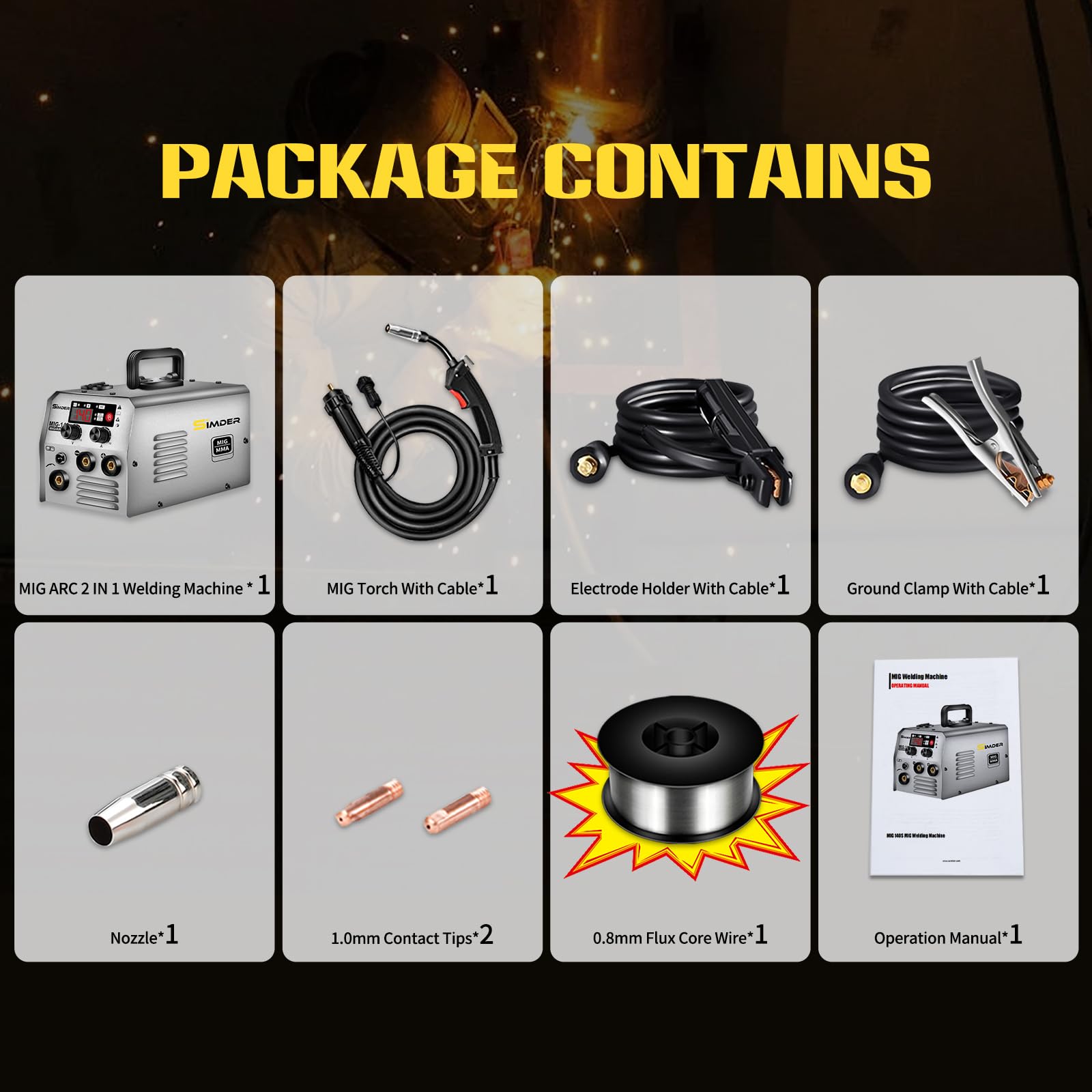 SSIMDER MIG Welder 240V Gasless MIG MMA 2 in 1 Welding Machine Flux Core Welder 220V 140Amp IGBT Inverter Welder MIG No Gas for Home DIY, Auto Repair, Metal Crafting,Best for Beginner