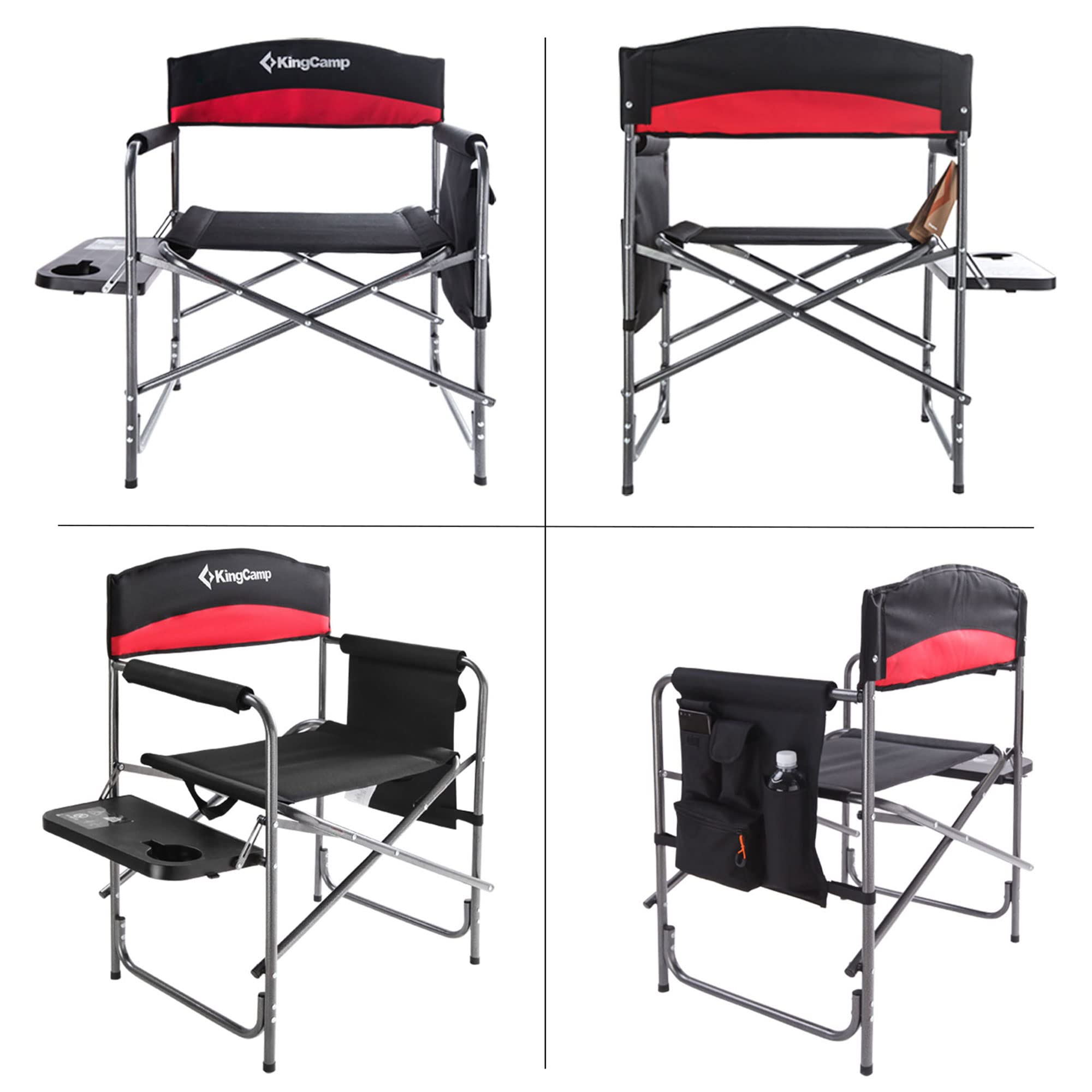KingCamp Folding Camping Chairs for Adluts Heavy Duty Directors Chair with Cooler Bag and Side Table Support up to 150KG