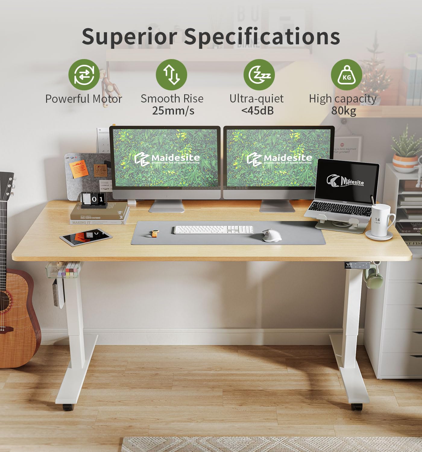 MAIDeSITe Height Adjustable Standing Desk Electric Standing Desk Sit Stand Desk Stand Up Desk with Cable Tray 120 * 60cm Desktop for Home Office