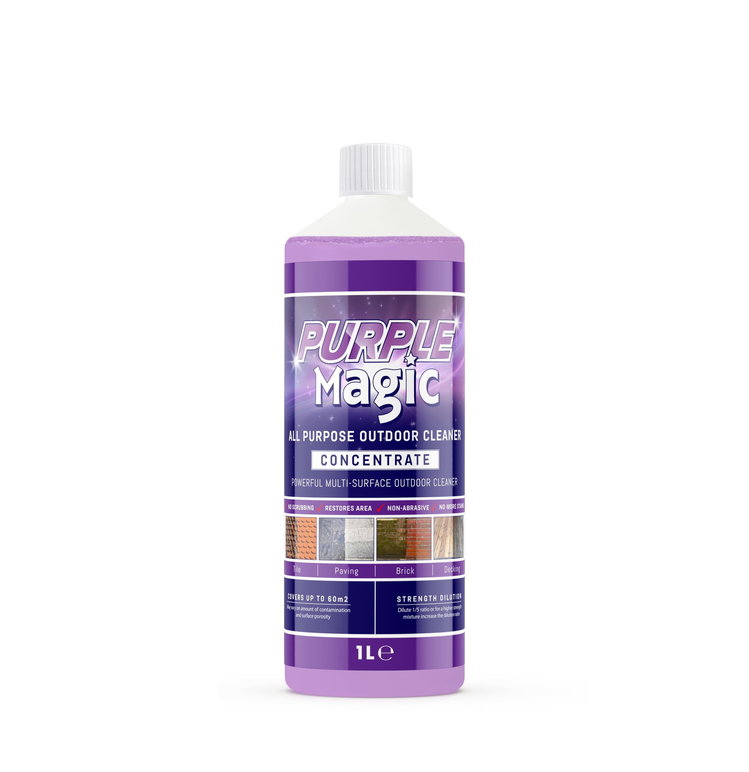 Purple Magic - All Purpose Outdoor Path and Patio Cleaner | Concentrated Mould, Mildew, Lichen, Algae Remover | Decking, Driveways, Rooftops, Spray & Leave Cleaner (Up to 150m2 coverage) - 2.5 Litre