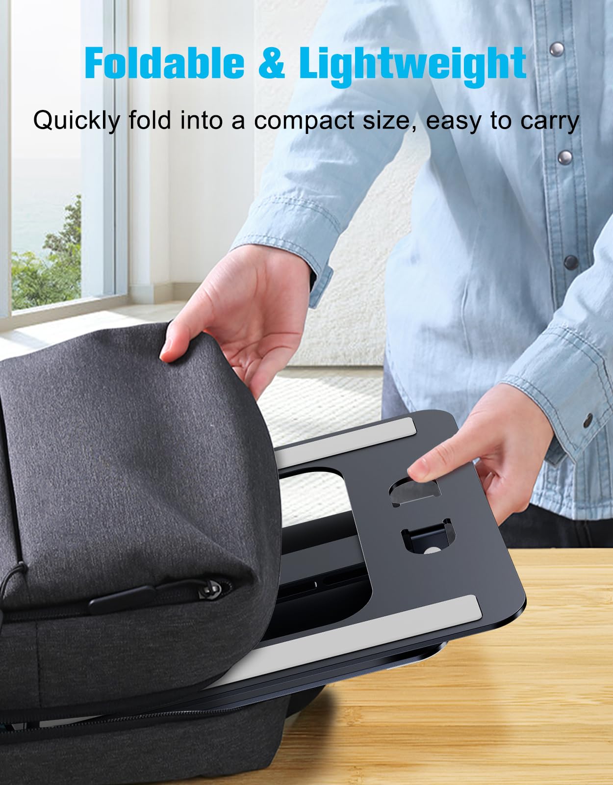 Laptop Stand Lap Desk, Ergonomic Foldable Computer Stand with Adjustable Height, Ventilated Aluminium Alloy Riser Compatible with MacBook Air, Pro, All 10-16" Laptops (Silver)