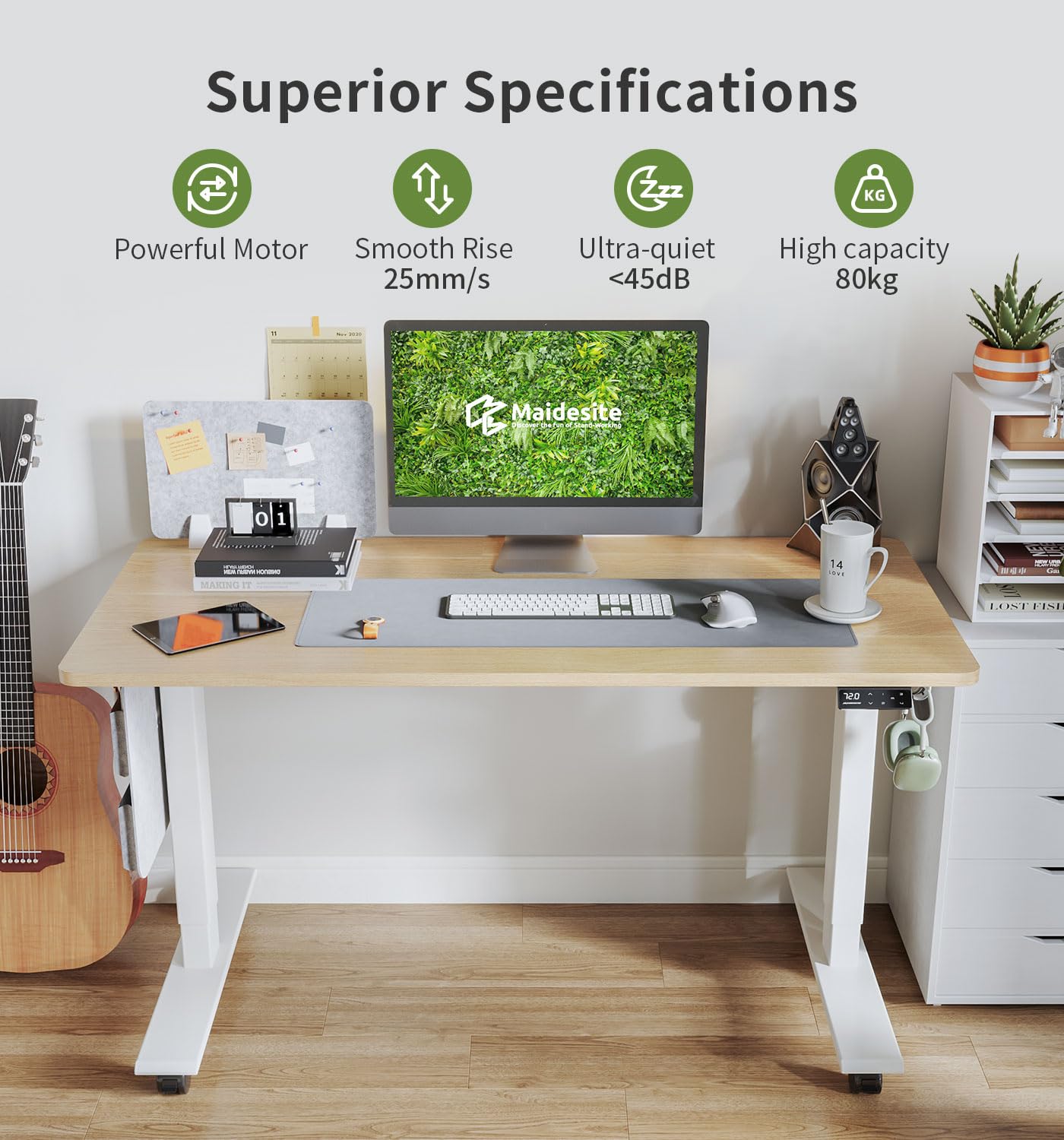 MAIDeSITe Height Adjustable Standing Desk Electric Standing Desk Sit Stand Desk Stand Up Desk with Cable Tray 120 * 60cm Desktop for Home Office