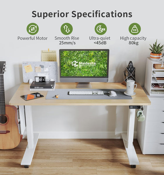MAIDeSITe Height Adjustable Standing Desk Electric Standing Desk Sit Stand Desk Stand Up Desk with Cable Tray 120 * 60cm Desktop for Home Office