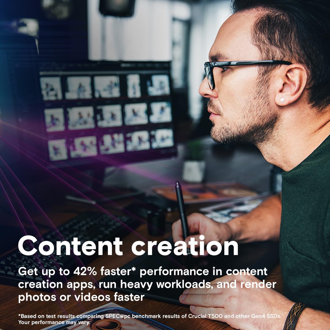 Crucial T500 2TB SSD PCIe Gen4 NVMe M.2 Internal Gaming PS5 SSD with Heatsink, Up to 7400MB/s, Compatible with PlayStation 5, TLC NAND, Desktop PC, Solid State Drive - CT2000T500SSD5