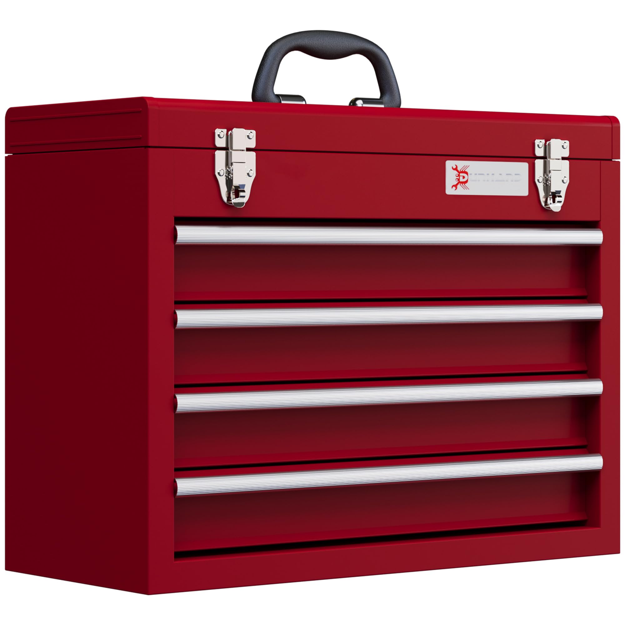 DURHAND 3 Drawer Tool Chest, Lockable Metal Tool Box with Ball Bearing Runners, Portable Toolbox, 510mm x 220mm x 320mm, Red