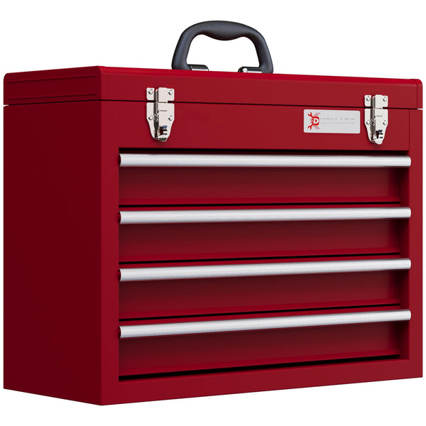 DURHAND 3 Drawer Tool Chest, Lockable Metal Tool Box with Ball Bearing Runners, Portable Toolbox, 510mm x 220mm x 320mm, Red