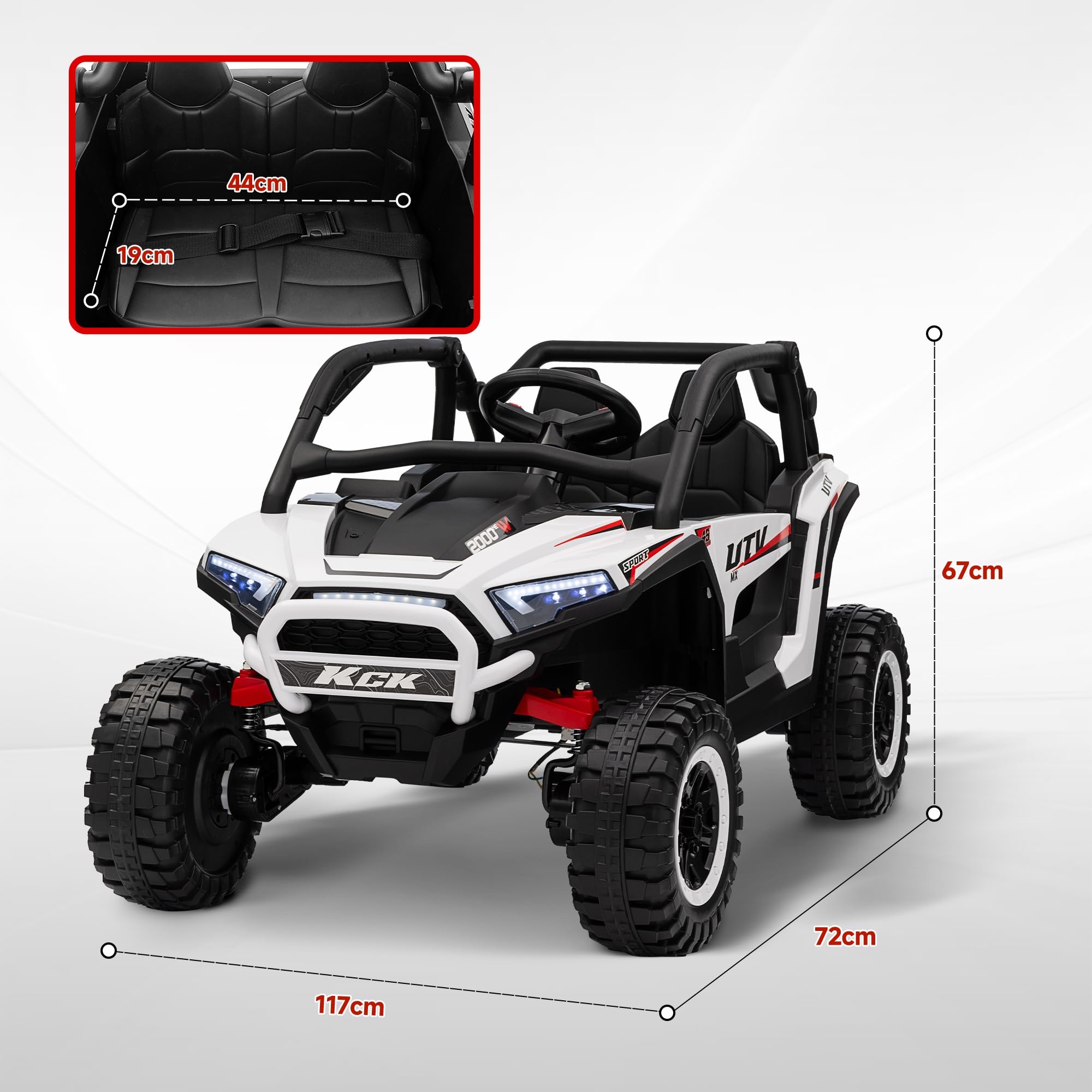 AIYAPLAY 2 Seater Ride on Truck, 24V 7AH Battery Powered Electric Ride On Car with Parental Remote Control, Spring Suspension, 3 Speeds, LED Lights, MP3, Horn, Music, White