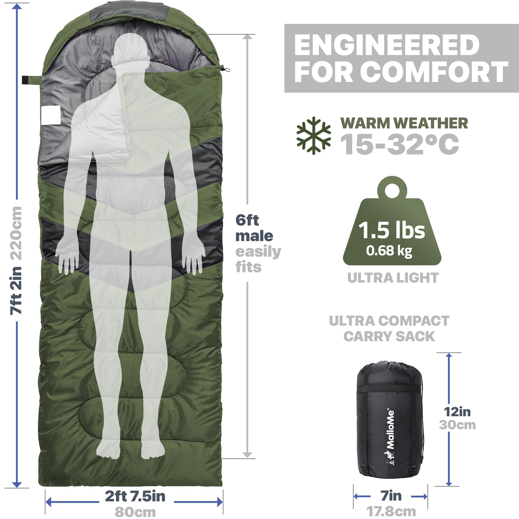 MalloMe Sleeping Bags for Adults & Kids Sleeping Bag 3-4 Season - Ultralight Backpacking Sleeping Bag Cold Weather & Warm, Lightweight Compact, Single Adult Girls Boys Winter Sleep Camping Accessories