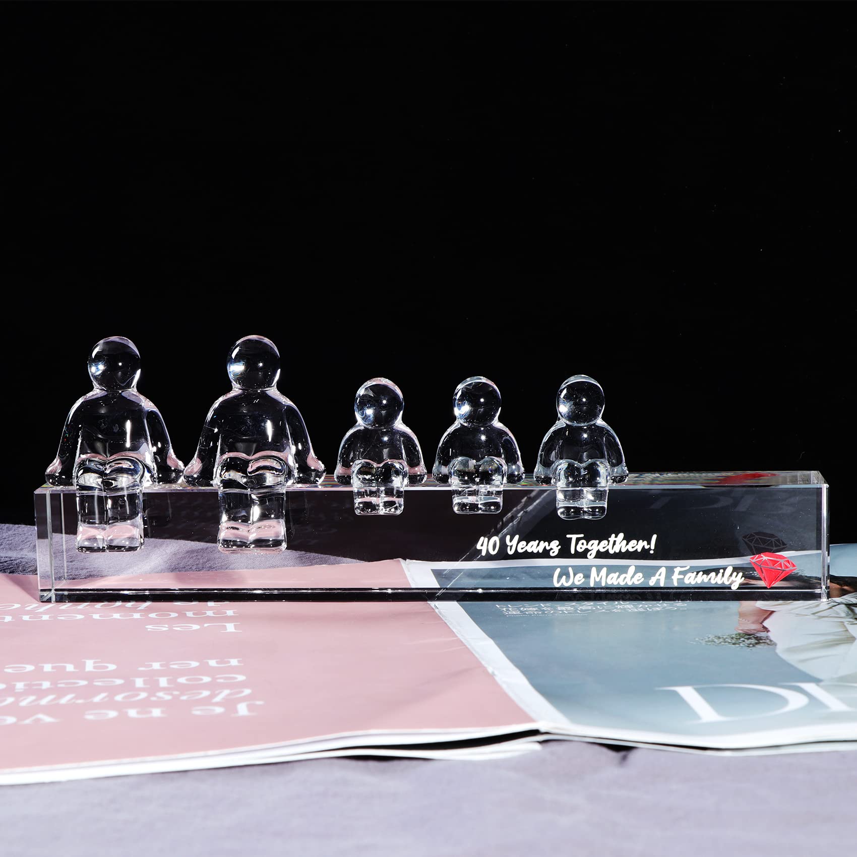 Movdyka Crystal 40th Ruby Wedding Anniversary Sets Idea Gifts for Her Wife, 40 Years Together We Made A Family Figurines Ornaments for Him (3