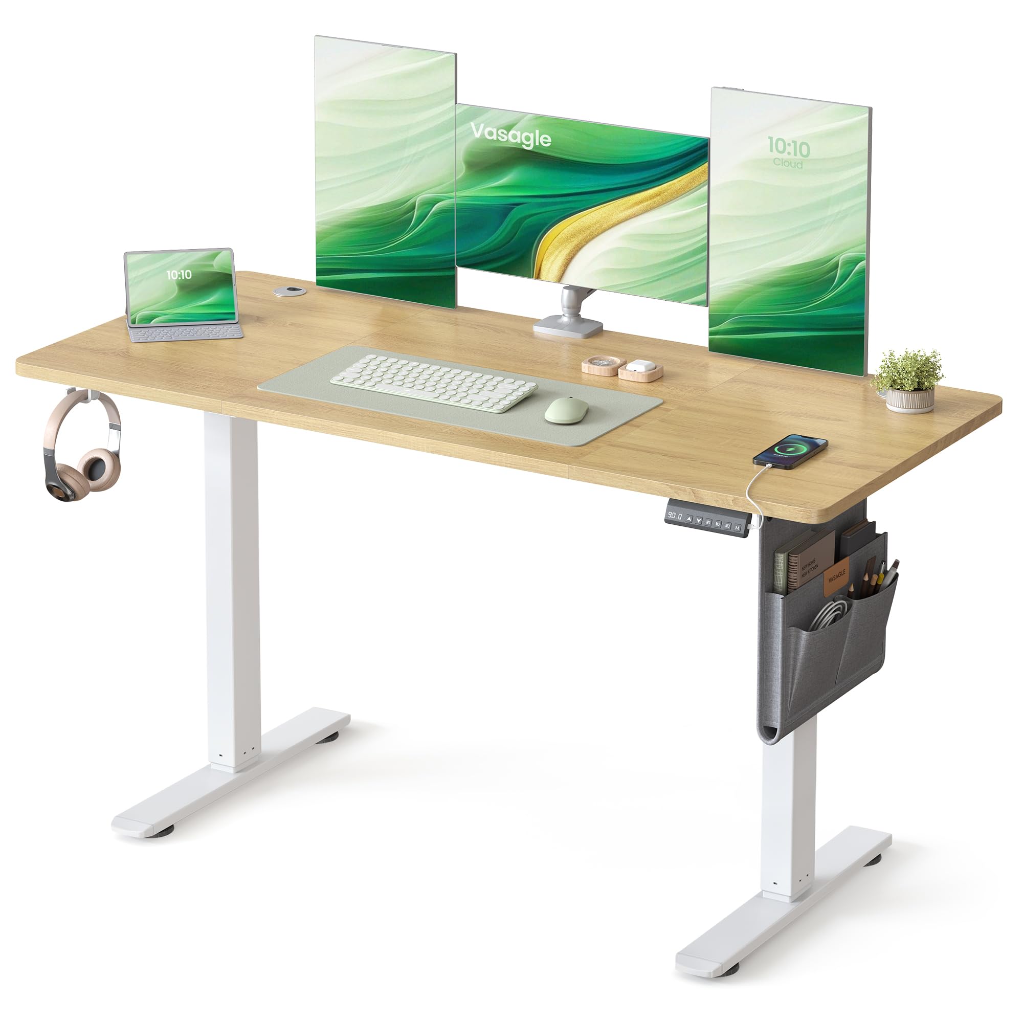 VASAGLE Electric Standing Desk, Height Adjustable Desk, 60 x 140 x (72-120) cm, 4 Memory Heights, Storage Pocket, for Home Office, Study, Rustic Brown and Ink Black LSD134K02