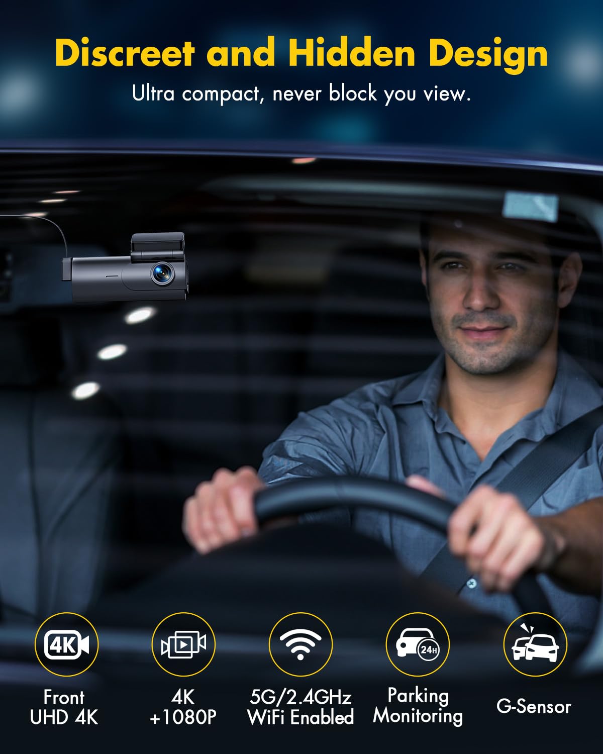 4K Dash Cam Front and Rear, 5GHz WiFi Dashcam with 64GB SD Card, Dual Car Camera Dash Cam with Parking Monitor, Night Vision, WDR, 170° Wide Angle, G-Sensor, Loop Recording, APP Control, Max 256GB