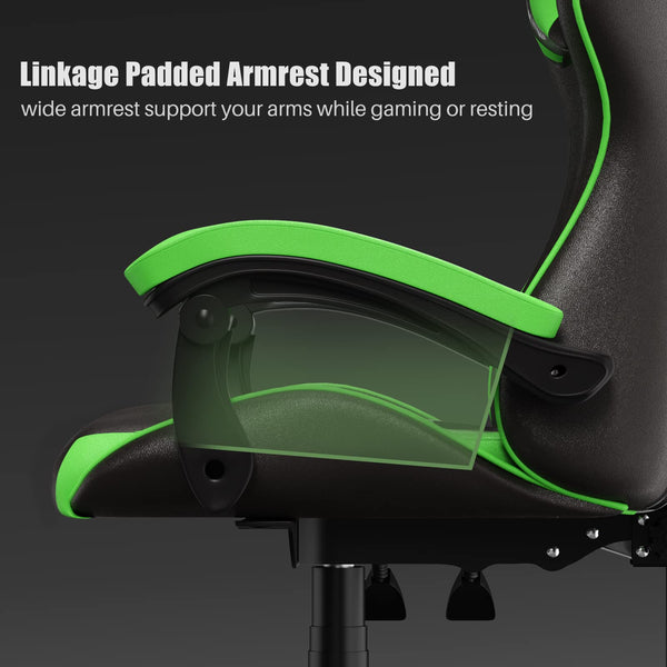 bigzzia Ergonomic Gaming Chair - Gamer Chairs with Lumbar Cushion + Headrest, Height-Adjustable Office & Computer Chair for Adults (without footrest, White)