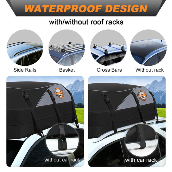 Sailnovo Roof Box Roof Bag 580L/20 Cubic Waterproof Car Roof Bag with 6 Door hooks, Soft-Shell Large Roof Cargo Carrier Bags for Cars without/with Roof Bars/Rack/Rails, Black