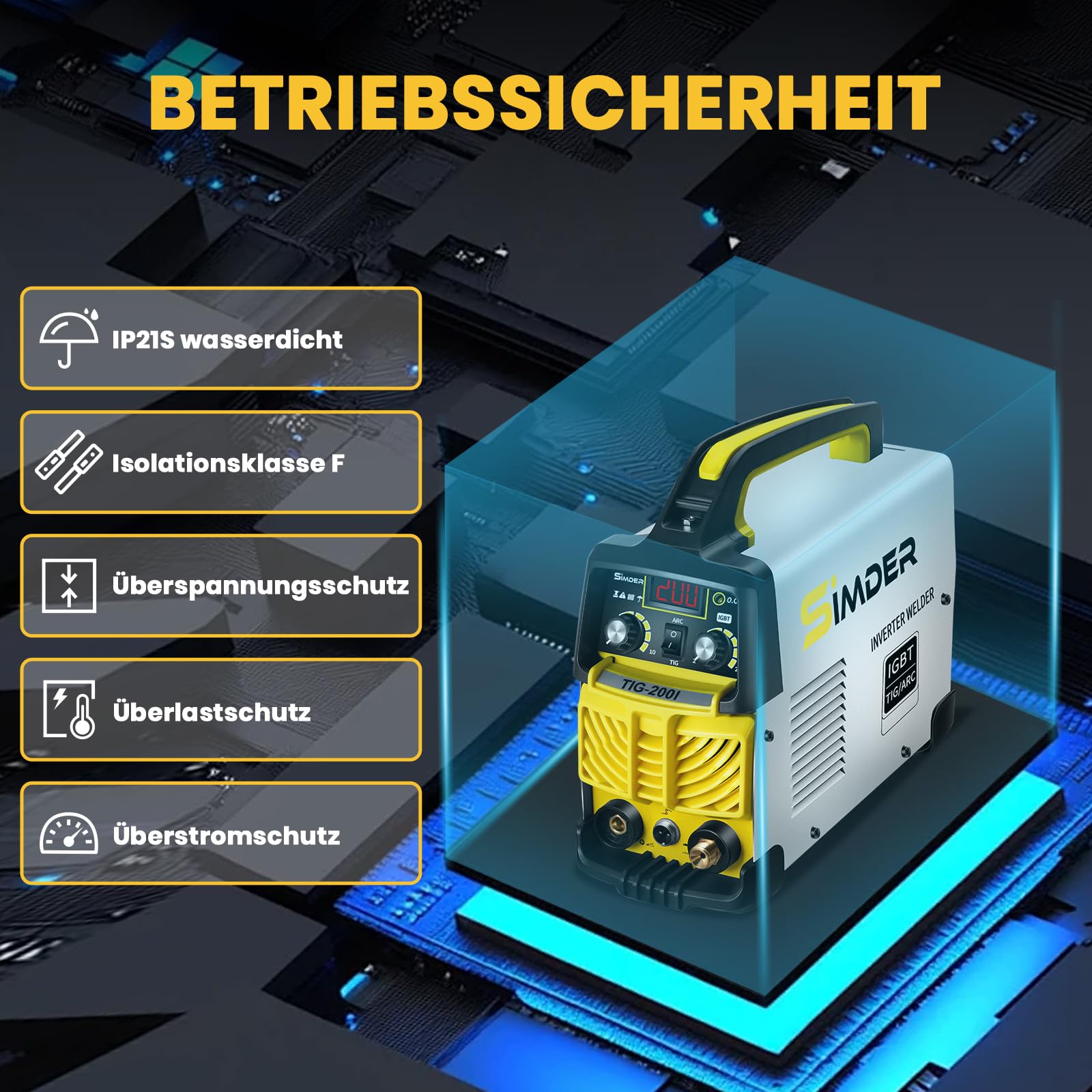 SSIMDER Tig Welder TIG-200 220V TIG MMA 2 in 1 Welding Machine Stick Arc Welding DC IGBT Inverter Welder Machine for Metal Fabrication/Automotive/DIY/Workshops,Best for Beginner