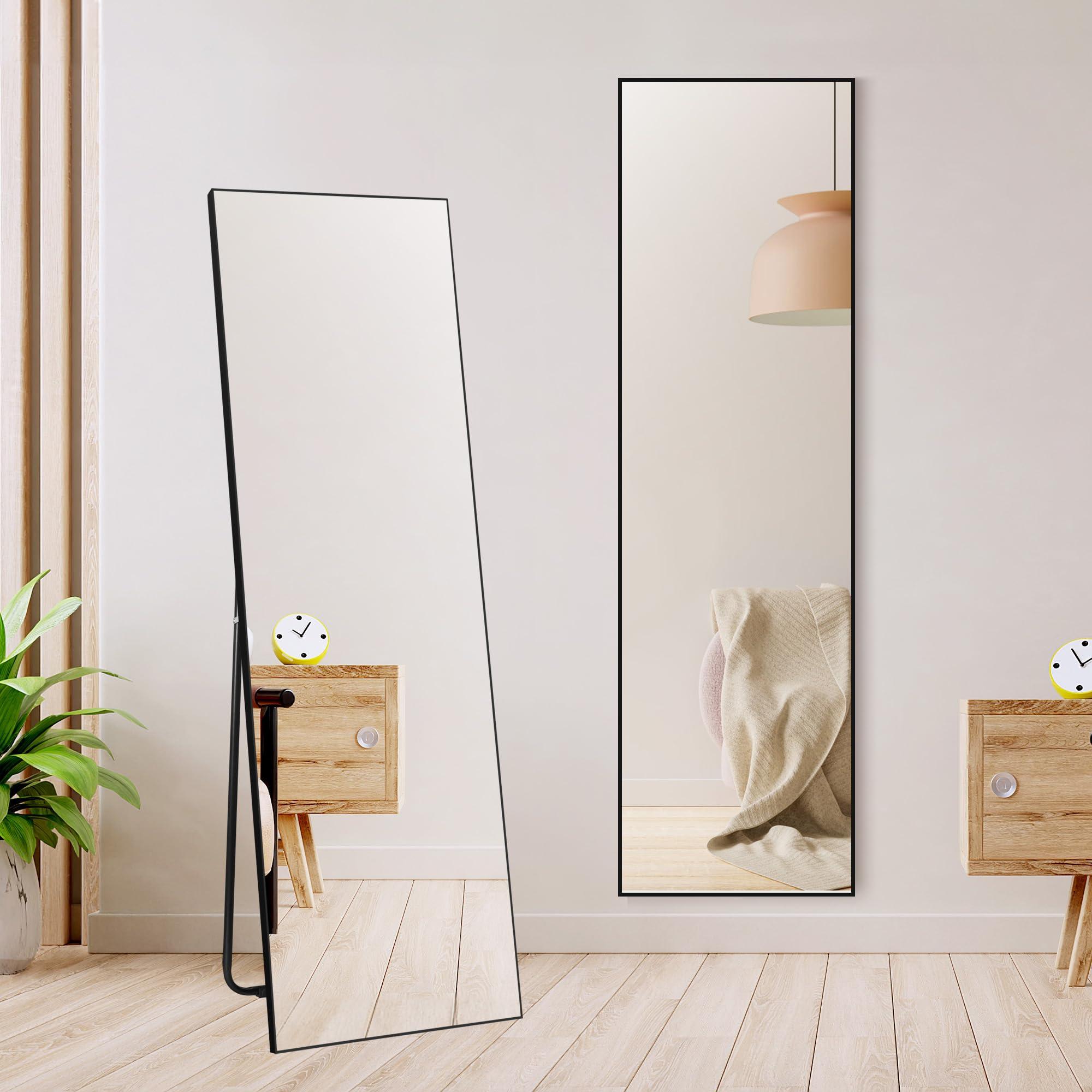 Hoikwo Full Length Mirrors 59x16 inches,Standing Mirror 150x41cm with Black Frame for Bedroom, Living Room or Bathroom
