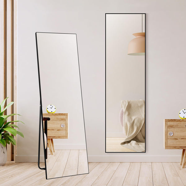 Hoikwo Full Length Mirrors 59x16 inches,Standing Mirror 150x41cm with Black Frame for Bedroom, Living Room or Bathroom