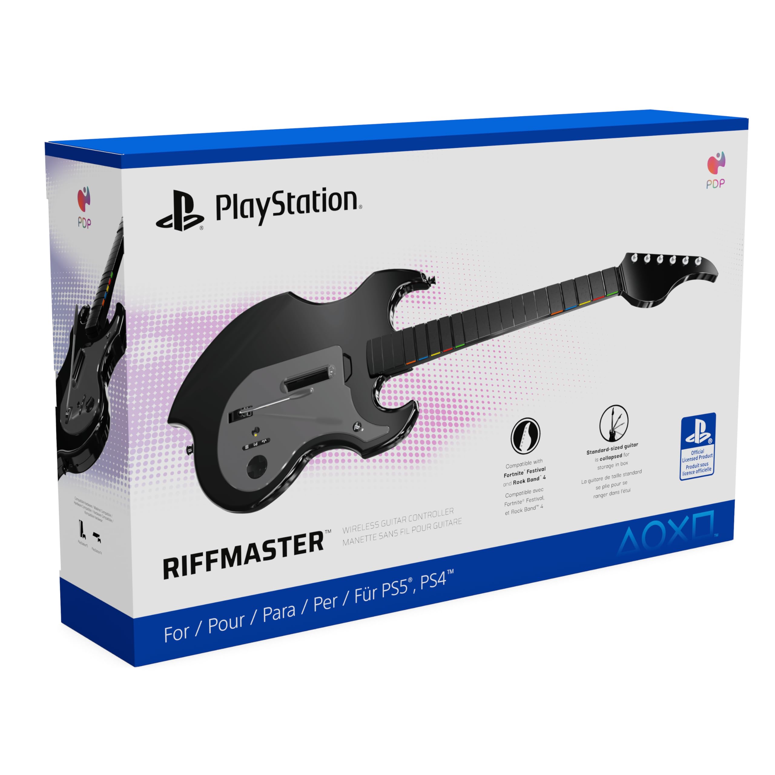 PDP RIFFMASTER Wireless Guitar Controller for PlayStation 5 and PlayStation 4, PS5/PS4, Rock Band 4, Audio Jack, Rechargeable Battery, Officially Licensed by Sony - Black