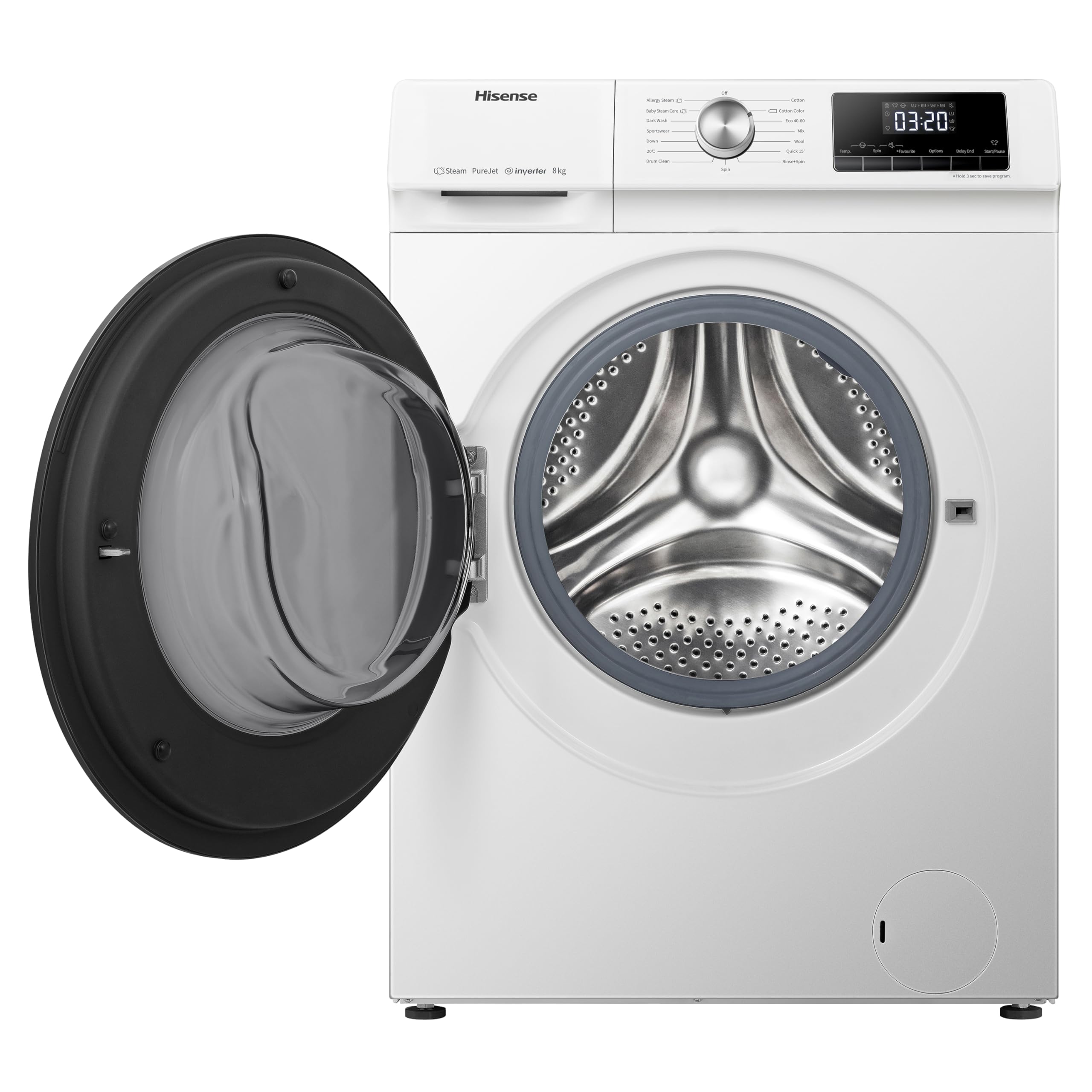 Hisense 3 Series WFQA9014EVJM Freestanding 9 KG Front Load Washing Durable Inverter Machine Steam Wash Quick Wash 15 Washing Programs 1400 RPM White- Energy Rating A