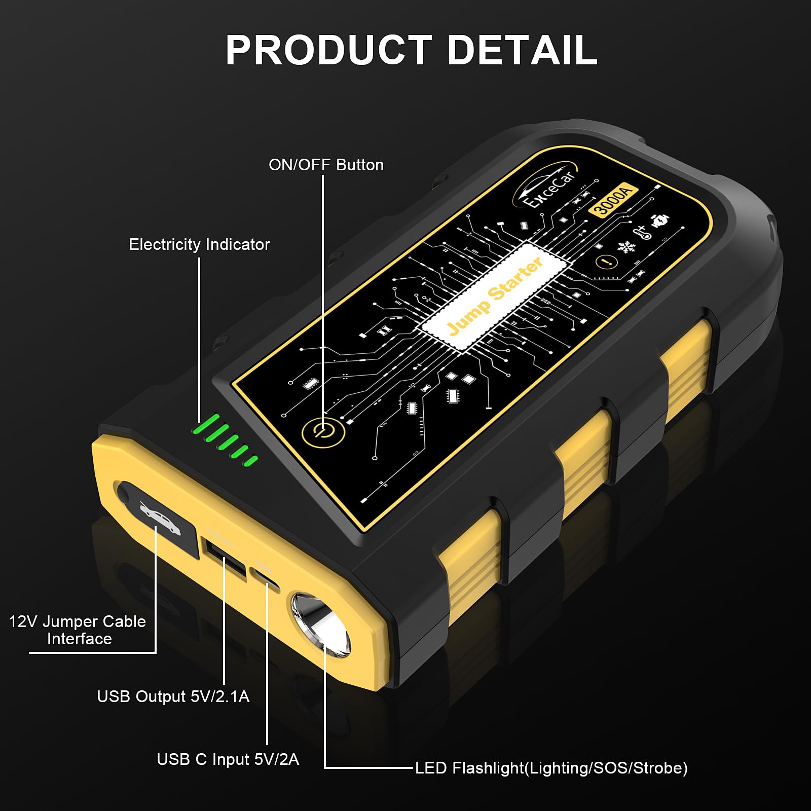 lifBetter 3500A Portable Jump Starter Power Pack, 12V Car Battery Booster Jump Starter Power Pack(Up to 10.0L Petrol and 6.5L Diesel Engines) with LCD Screen, 3 modes LED Flashlight (3500A)