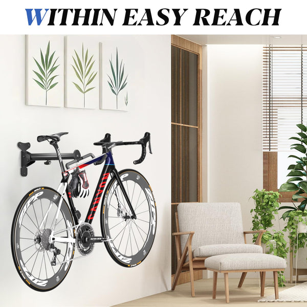 Bike Wall Mount, Bicycle Holder, Foldable Bike Rack, Adjustable Distance, with Helmet Hook, Bike Storage Rack for Garage and Indoor