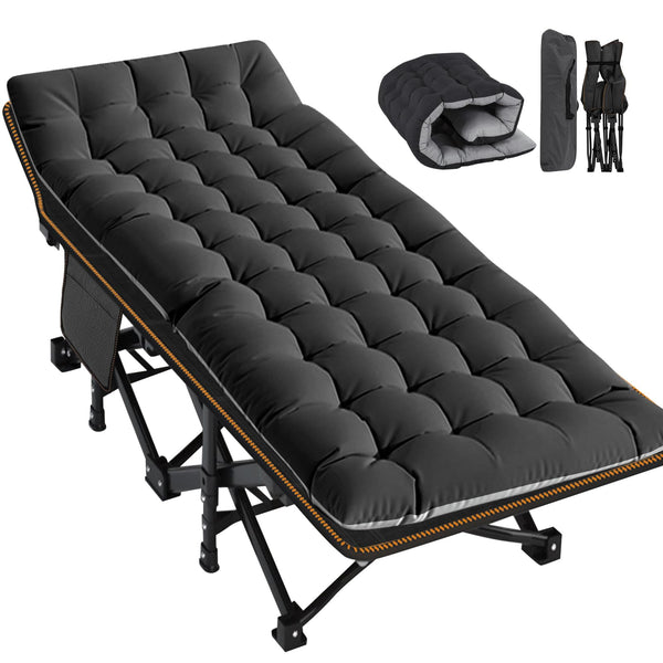 Meulbaty Oversized Folding Camp Bed with Mattress - 46cm Wide, 400KG Heavy Duty Steel Frame and Oxford Cloth, 198x81x46 cm Camping Cot, Great for Adults, Garden and Trip (XXL Black)