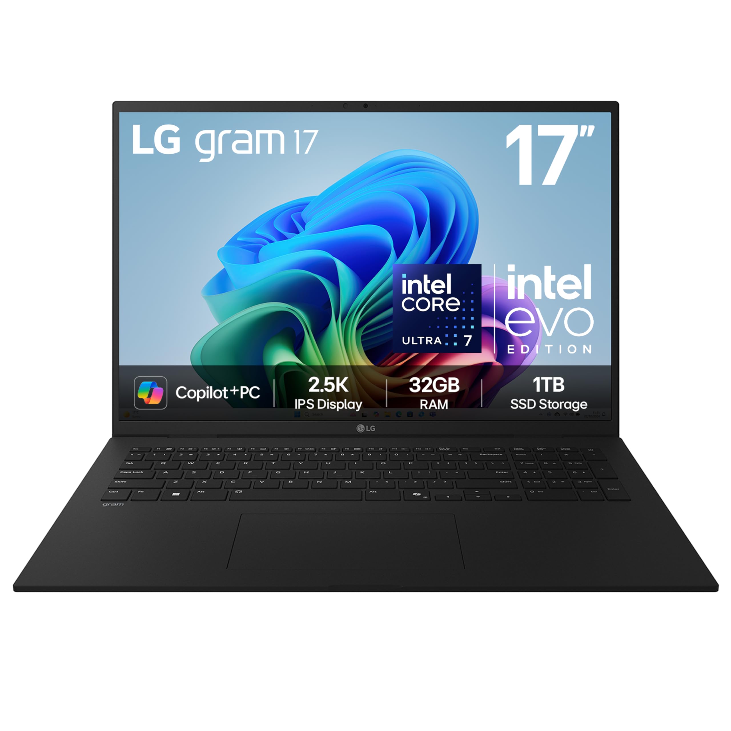 LG gram 16Z90TL - 16 Inch 2.5K IPS Ultra-Lightweight Laptop, Intel Core Ultra 7 256V 47TOPS NPU - EVO Edition, 16GB RAM, 1TB SSD, Windows 11 Home, gram Hybrid AI, Copilot+ PC, Black (2025)