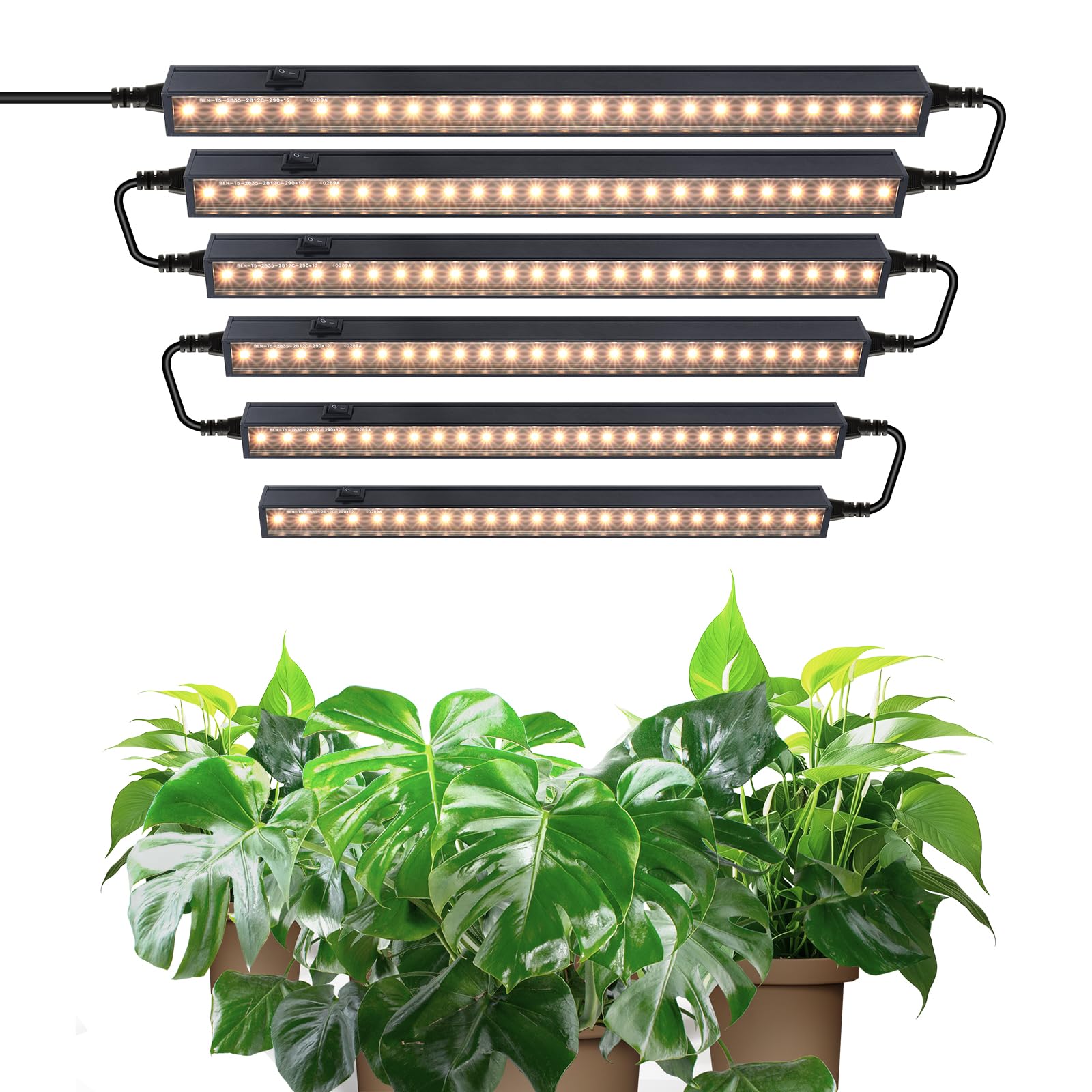 Barrina T5 1FT Grow Lights for Indoor Plants, Yellow Full Spectrum Plant Growing Lamps, 30W(6 x 5W), Magnetic Black Cover LED Grow Light Strip with