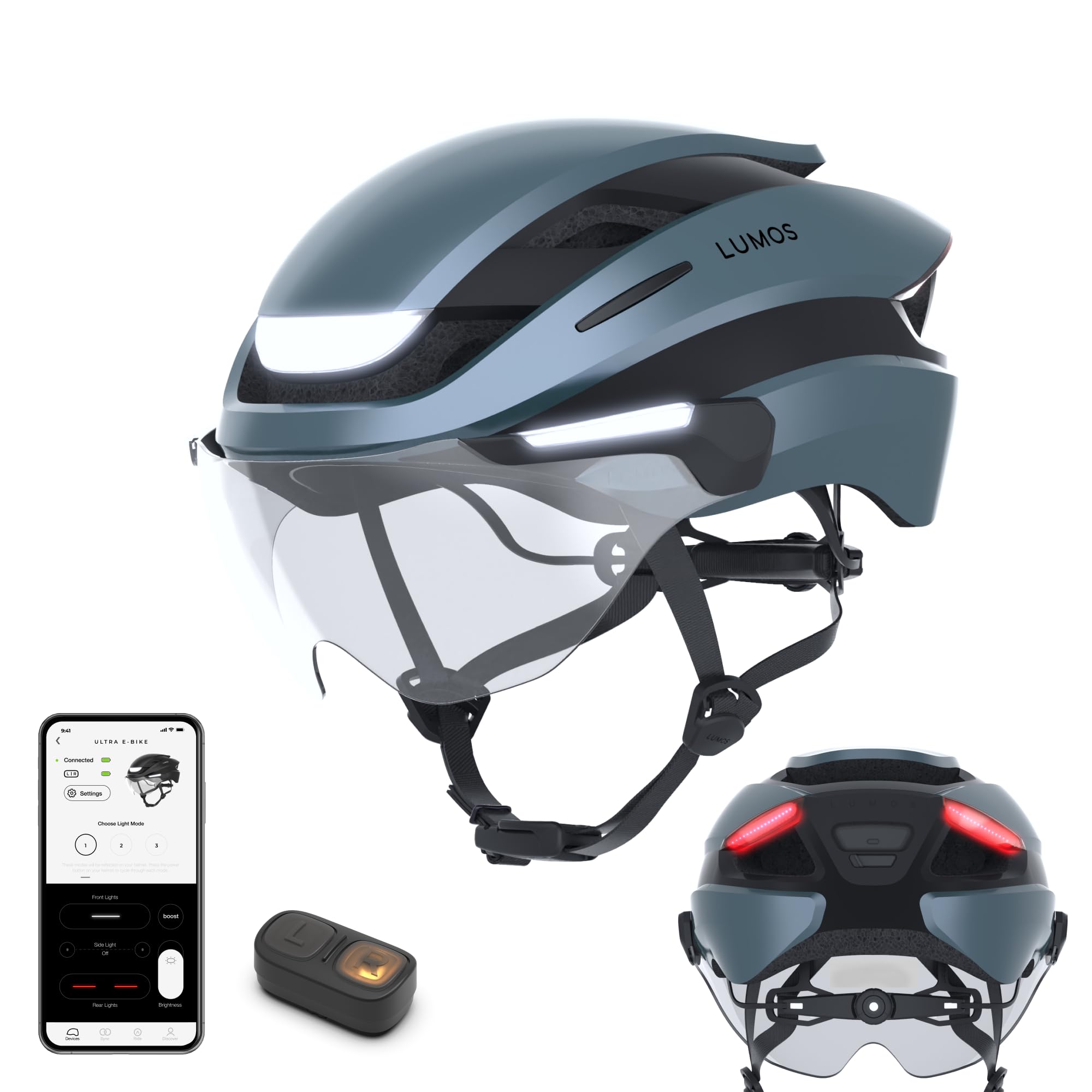Lumos Ultra E-Bike Smart Helmet | NTA 8667 Certified | Front & Rear LED Lights | Retractable Face Shield | App Controlled | EBike, Scooter, Cycling, Bicycle | Adults, Men Women