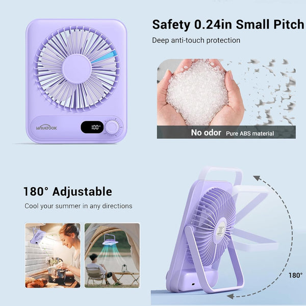 WHATOOK Mini Desk Fan USB: 2000mAh Rechargeable Ultra Quiet 1-100 Speeds Desktop Fans with LED Display, 3-10H Runtime, Child-Safe Grille Cooling Small Portable Table-Fan for Home, Office & Travel