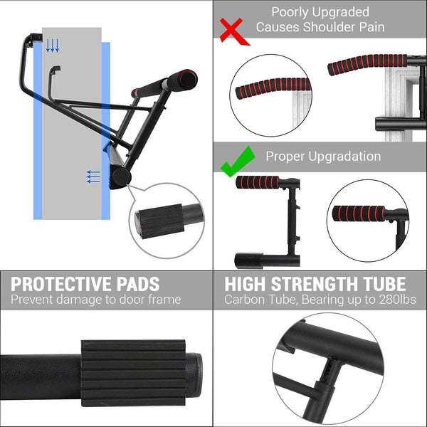 ROMIX Pull Up Bar Doorway, Adjustable Length 72-97cm No Screw Chin Up Bar Door Frame Width Locking, Multifunctional Body Fitness Training Equipment with Exercise eBook for Body Workout Home