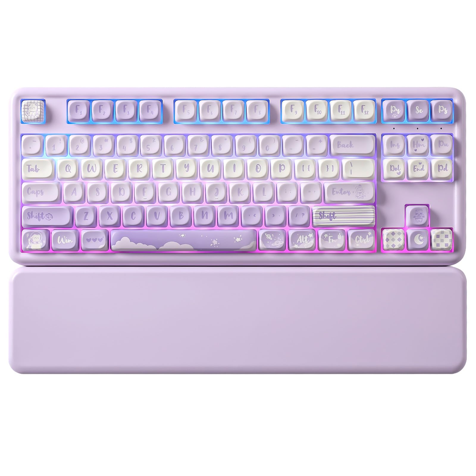 YUNZII B87 Wireless Mechanical Keyboard,QMK/VIA Software Custom Gaming,Gasket RGB Keyboard with Cute MOA Keycaps,Wrist Rest,BT5.0/2.4G/USB-C NKRO for Win/Mac (butter, milk v2 linear)