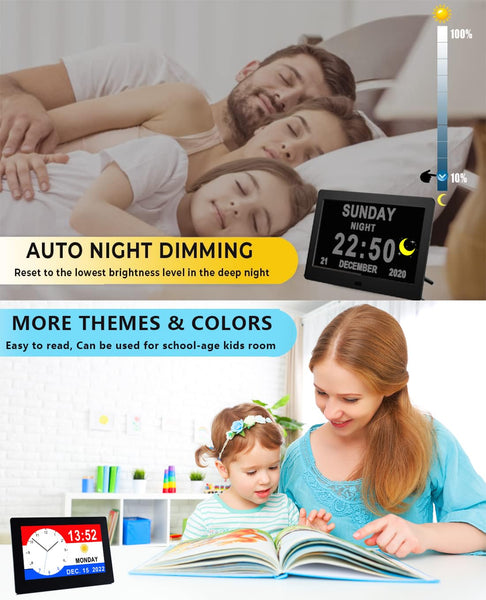 Véfaîî Newest,Dementia Clock 2.0 with Auto DST, 20 Custom Reminders, Day Clock with Sun/Moon icons for Elderly, Sleep Trainer, 7" with Remote & HD Picture Frame