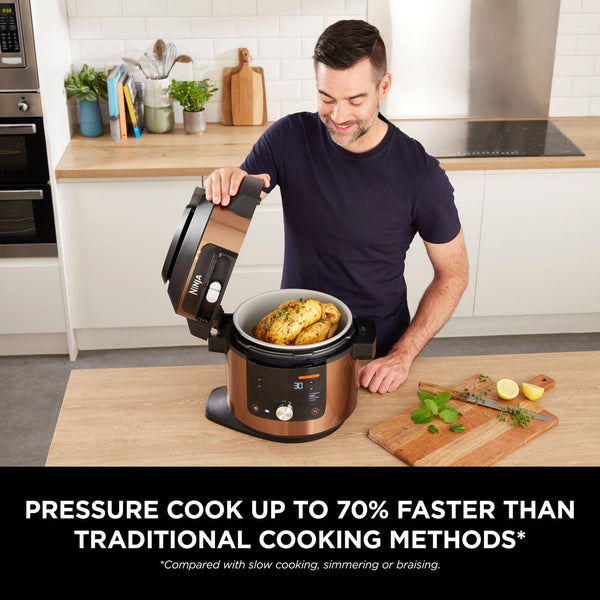 Ninja Foodi MAX 14-in-1 SmartLid Multi Cooker, 7.5L Electric Pressure Cooker & Air Fryer, Combi-Steam, Slow Cook, Bake, Grill, Copper/Black Amazon Exclusive OL650UKCP