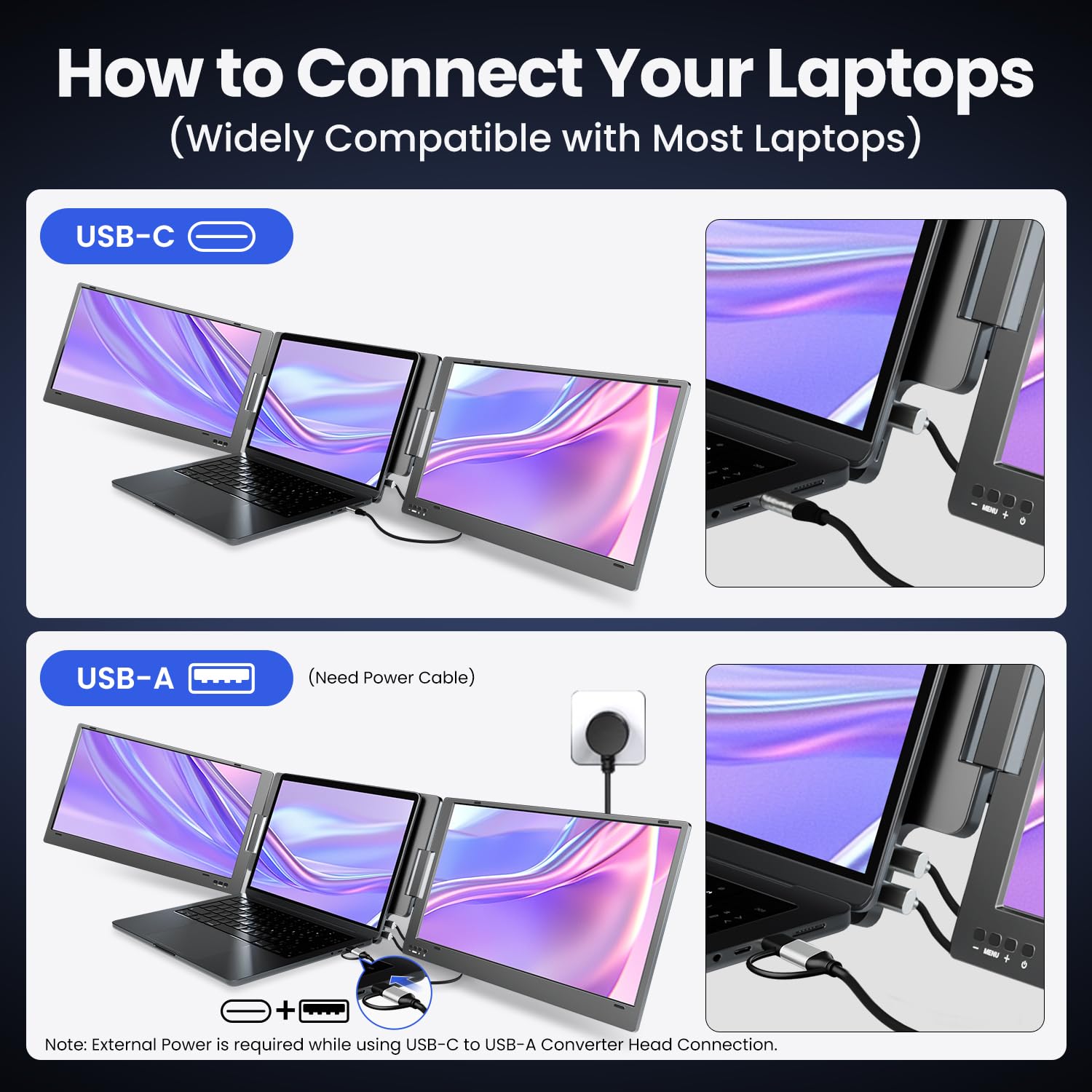 KPKUE 15.6" Laptop Screen Extender Monitor, 1080P FHD IPS Dual Portable Monitor for Laptop, Compatible with 12" -16" Laptops, Plug and Play (Windows only) X90E