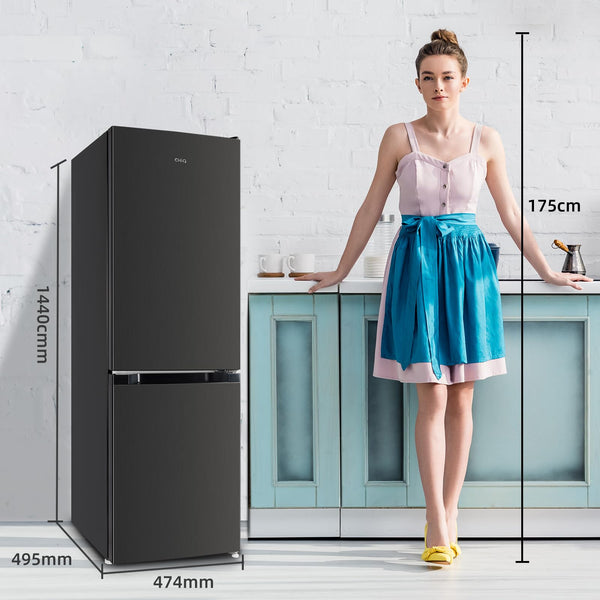CHiQ FBM157L4EU, Fridge Freezer, 157L, 70/30, 12-Year Compressor Service, Low Frost, E, 39 dB, 48cm Wide 144cm Tall, Black