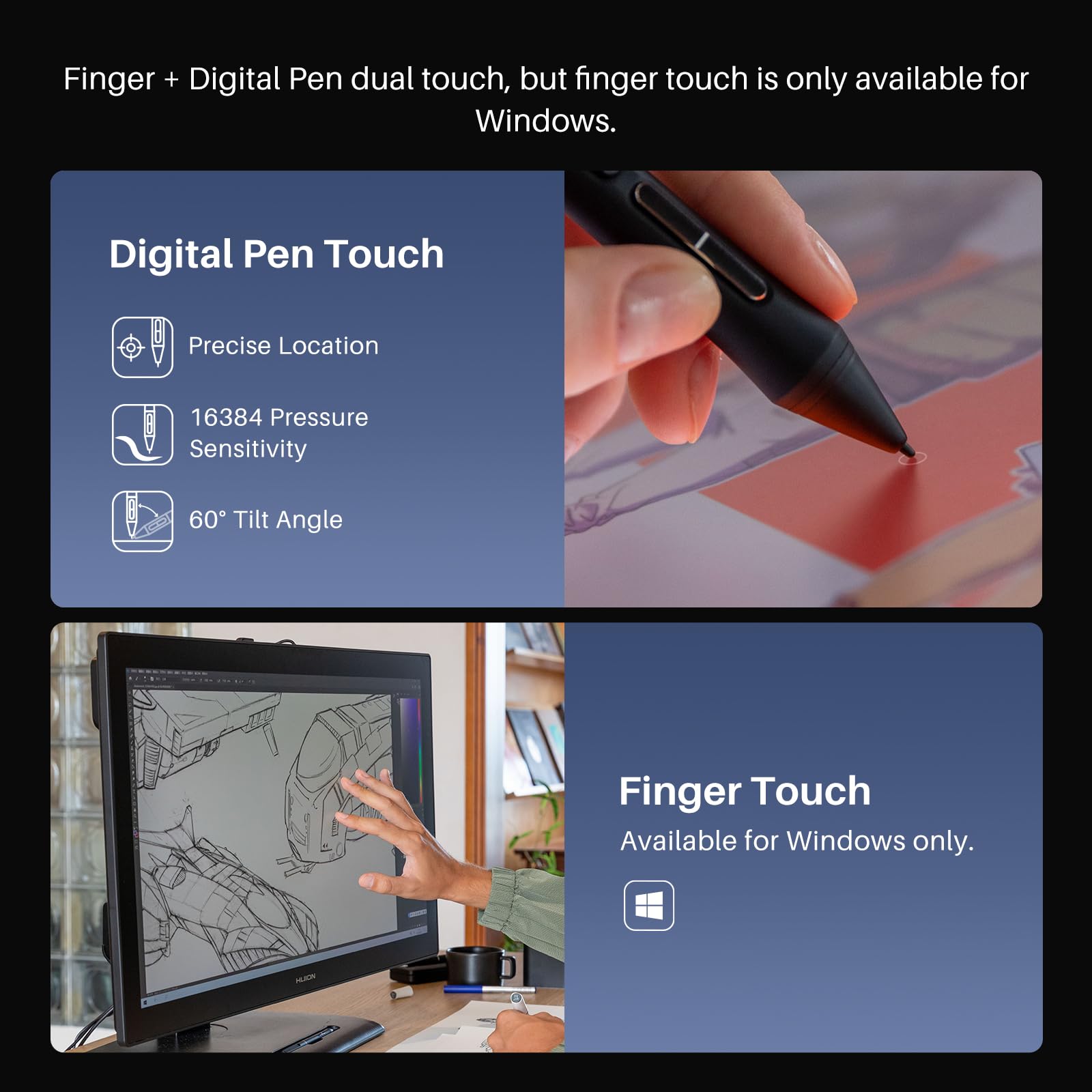 HUION Kamvas Pro 16(4K) UHD Graphic Tablet with Screen, 15.6-inch Monitor Full-Laminated Anti-Glare, Tilt Function 8192 Battery-Free Stylus PW517 for PC, Mac, Android